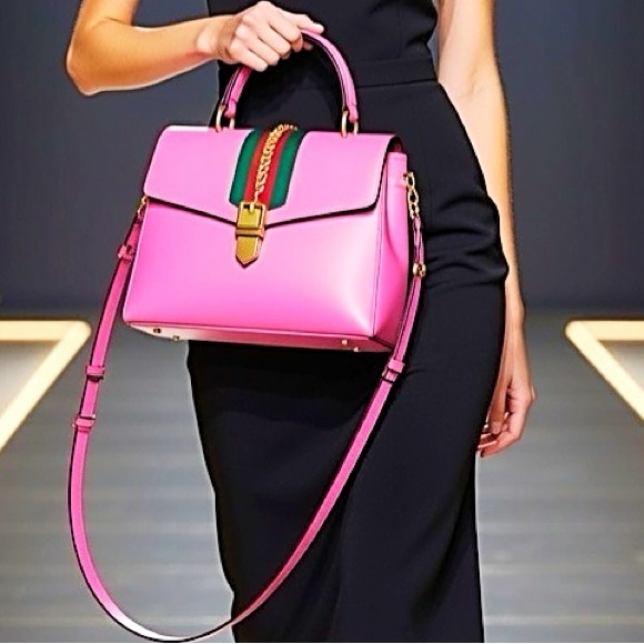 Gucci Fuchsia Leather Medium Web Sylvie Top Handle Bag-include detachable Strap - Picture 12 of 12
